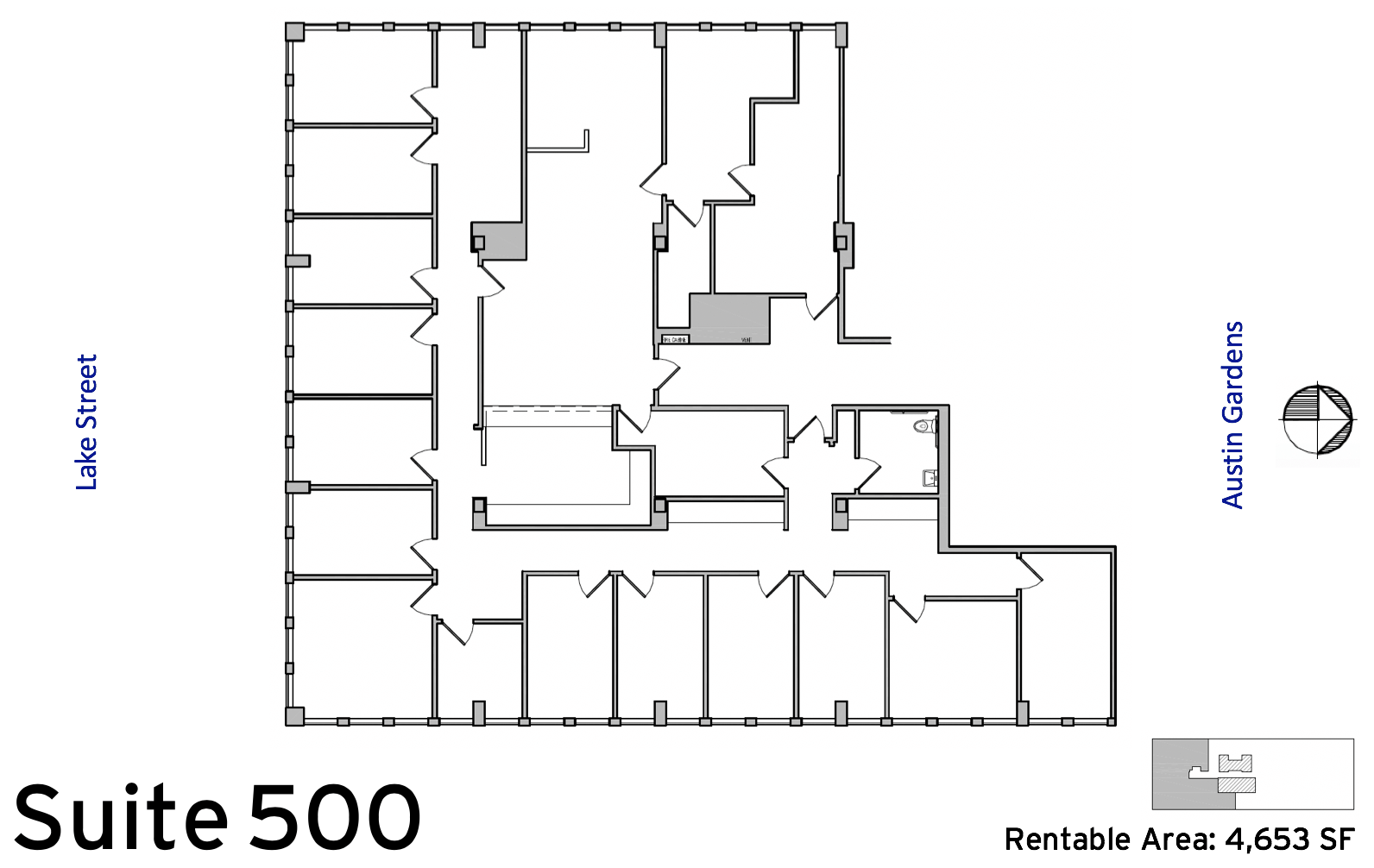 Suite 500 floor plan (4,653 SF) :: Available Oak Park, IL office space rentals: 1010 Lake Street, Oak Park, IL