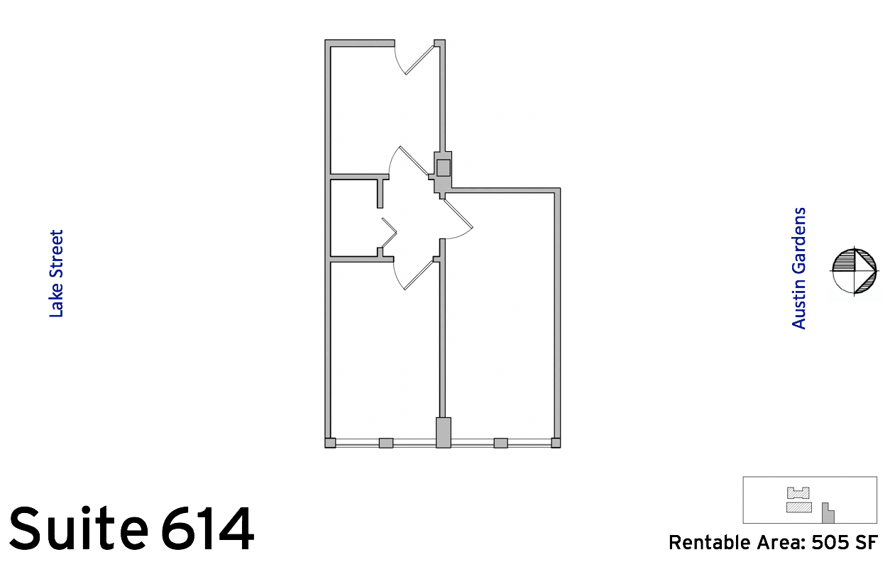 Suite 614 floor plan (505 SF) :: Available Oak Park, IL office space rentals: 1010 Lake Street, Oak Park, IL